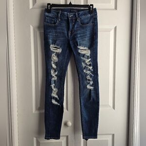 Vigoss Blue Ripped Marley Super Skinny Mid Rise Jeans Size 24 Length 27in